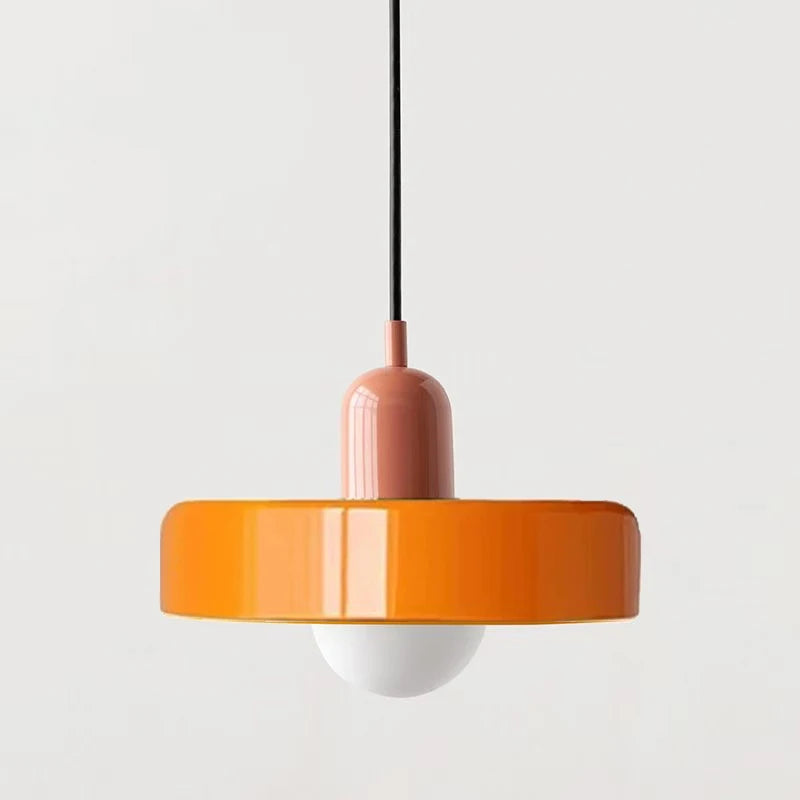 Terracotta and orange retro fluted glass pendant light, 25cm ribbed glass disc
