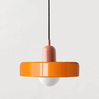 Terracotta and orange retro fluted glass pendant light, 25cm ribbed glass disc