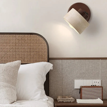 Stone Wall Light | Rotatable Yellow Cave Stone Reading Lamp with Switch for Bedside, Bedroom & Study | Wabi Sabi Wall Sconce, Walnut or Log Wood