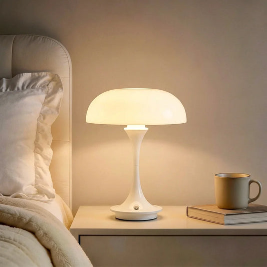 Mushroom Lamp | USB Rechargeable Touch Night Light, 3-Colour Dimmable Bedside & Desk Lamp