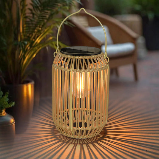 Solar rattan hanging garden lantern outdoor waterproof boho