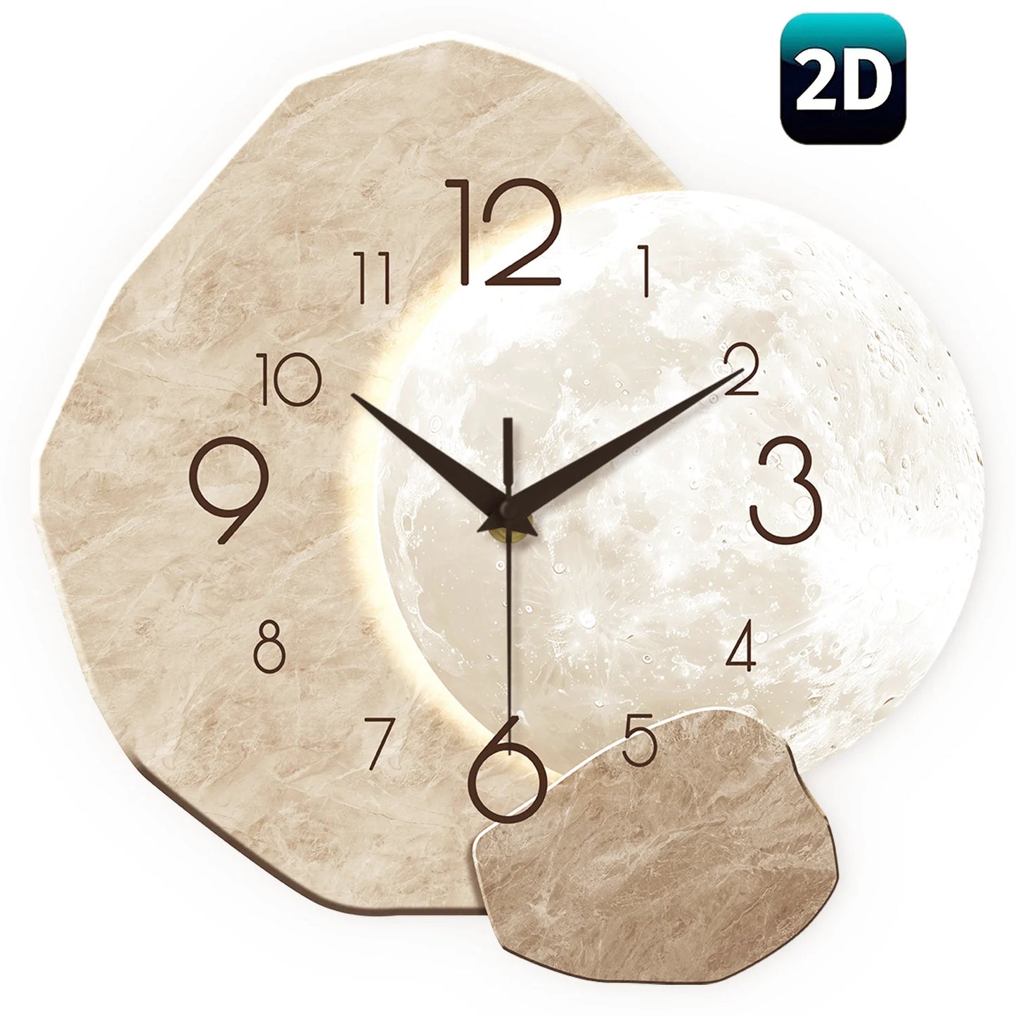 Silent Wall Clock | Moon Design Wooden Frame for Living Room