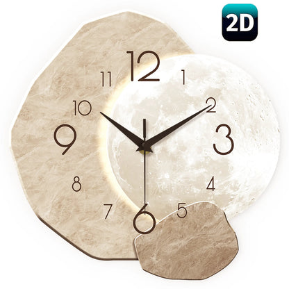 Silent Wall Clock | Moon Design Wooden Frame for Living Room