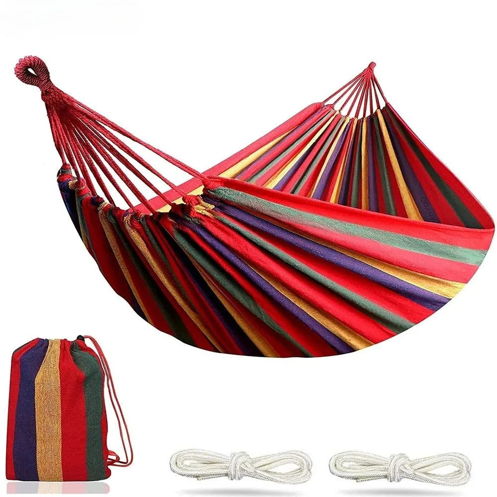 Double Hammock | 2-Person Cotton Canvas with Tree Straps for Garden