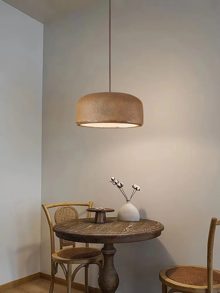 E27 pendant lamp organic textured shade close-up