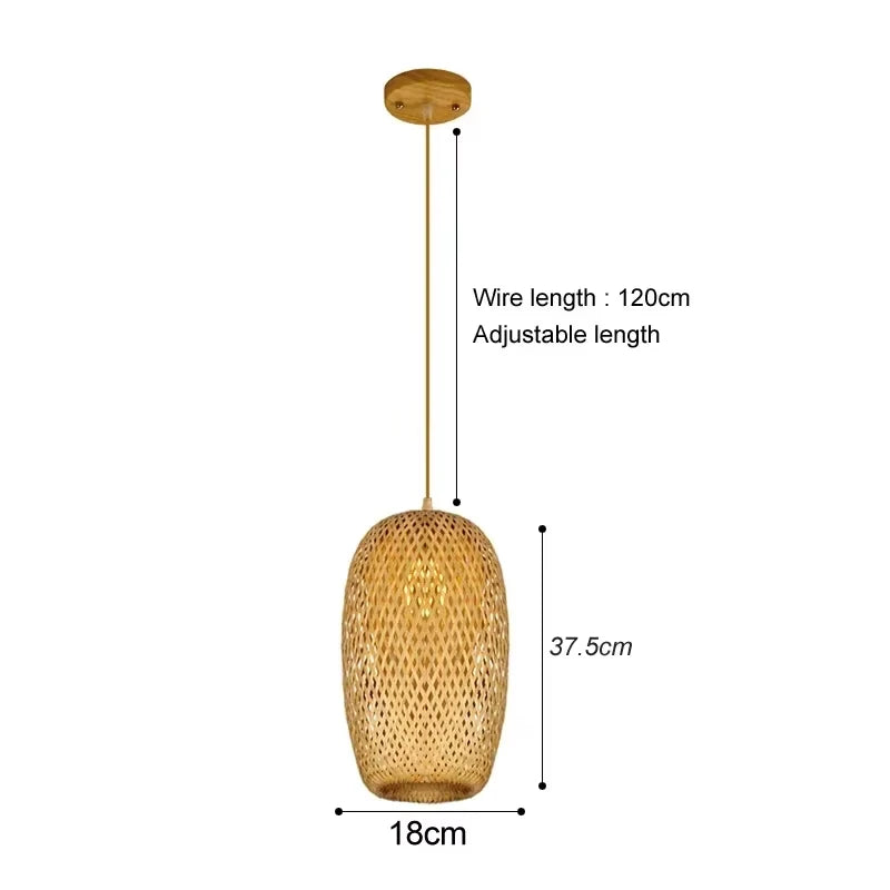 Tall bamboo lantern pendant light dimensions, 18cm wide by 37.5cm high