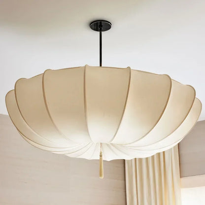 Fabric Pendant Light | French Pleated Umbrella Chandelier for Bedroom, Dining Room & Living Room | Wabi Sabi Cloth Shade E27, Warm White, 40 or 50cm