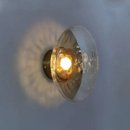 Glass Wall Light | Modern Dimpled Glass Sconce for Living Room, Bedside, Hallway & Stairs | Amber, Grey or Clear, Flush or Rod Style, Gold or Black