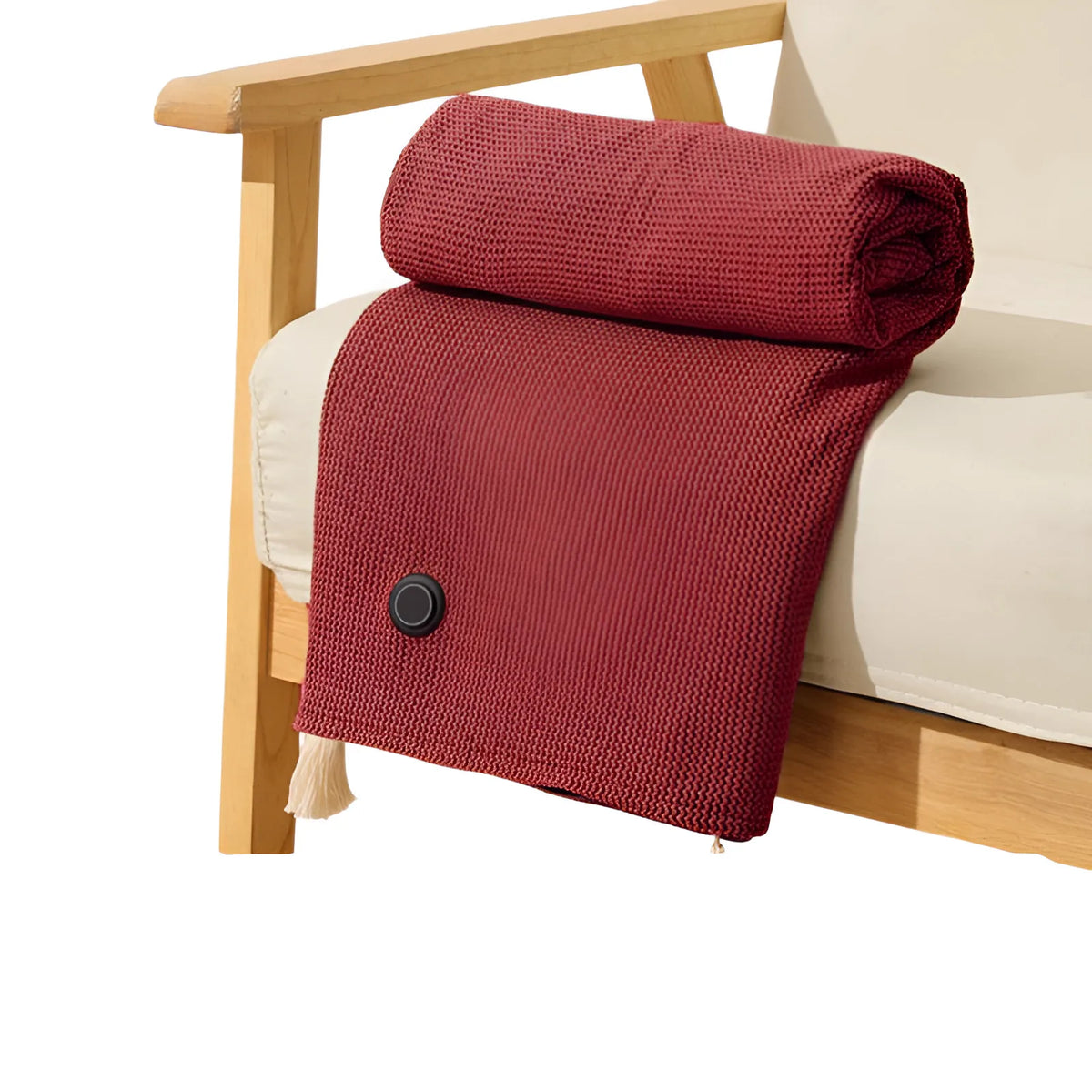 Close view of the knitted surface of the heated throw blanket