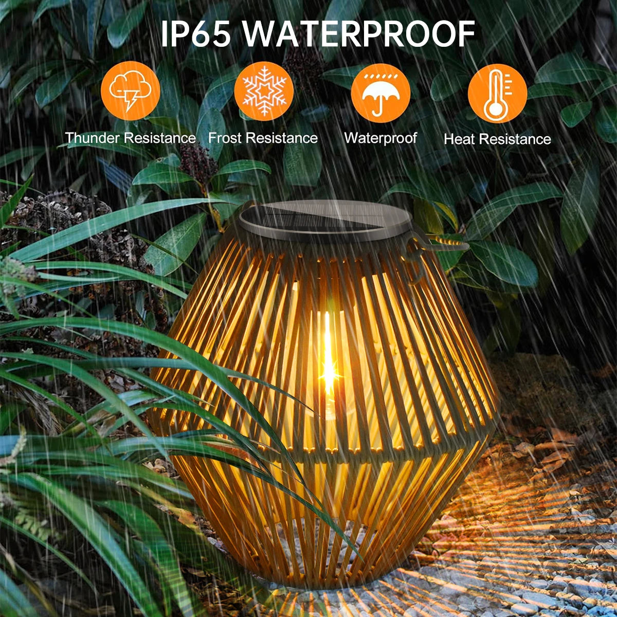 Hanging garden lantern rattan weave pattern detail