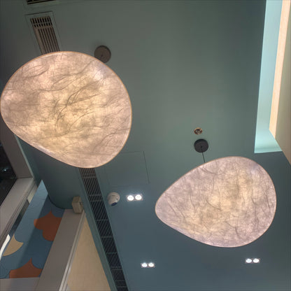 Silk Pendant Light | Designer Fabric Disc Chandelier for Dining Room, Bedroom & Living Room | Remote Control LED, Warm White, 40cm or 50cm