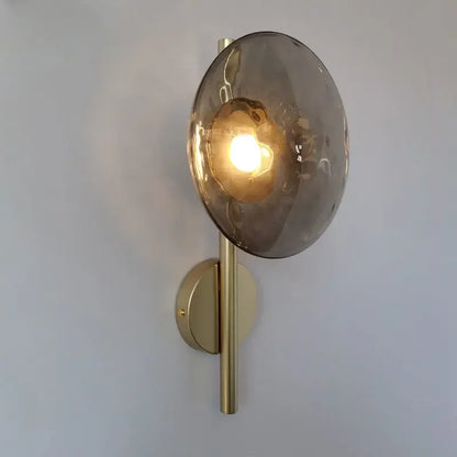 Glass Wall Light | Modern Dimpled Glass Sconce for Living Room, Bedside, Hallway & Stairs | Amber, Grey or Clear, Flush or Rod Style, Gold or Black