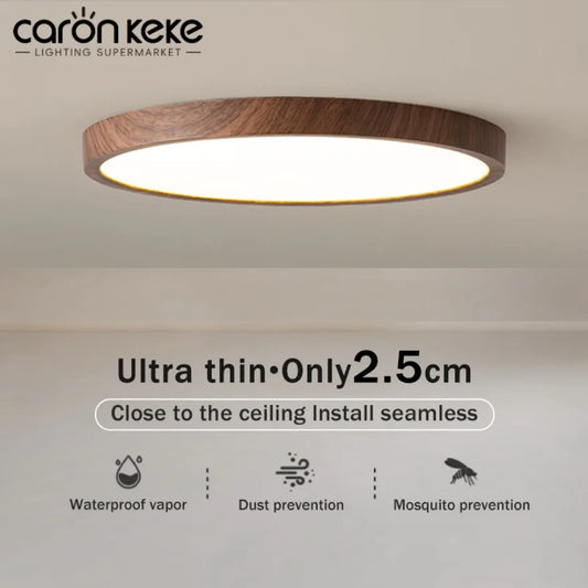 Ultra thin wood grain LED ceiling light dimmable walnut
