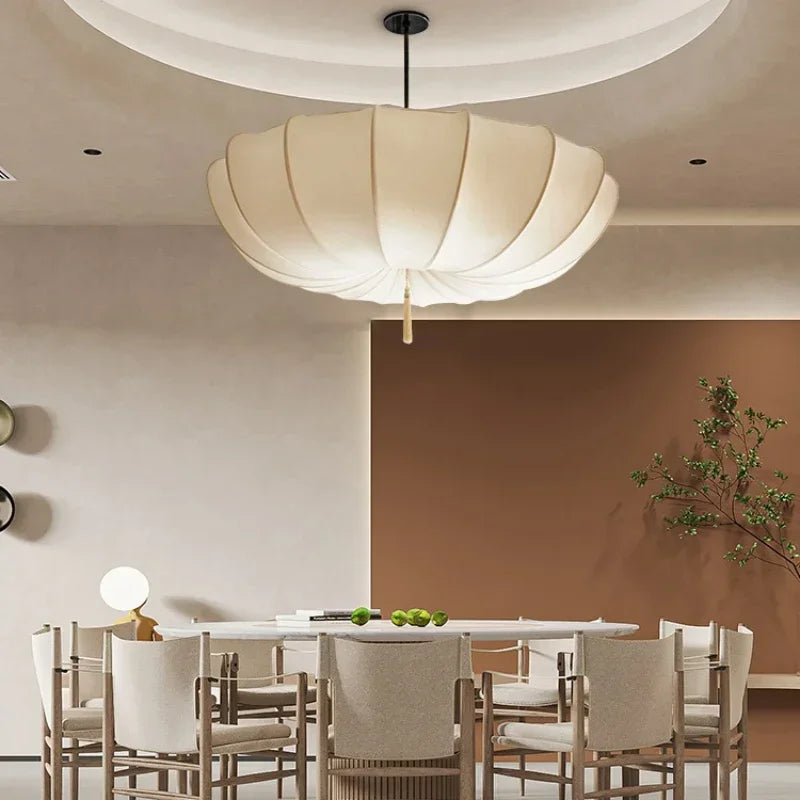 Fabric Pendant Light | French Pleated Umbrella Chandelier for Bedroom, Dining Room & Living Room | Wabi Sabi Cloth Shade E27, Warm White, 40 or 50cm