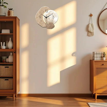 Silent Wall Clock | Moon Design Wooden Frame for Living Room