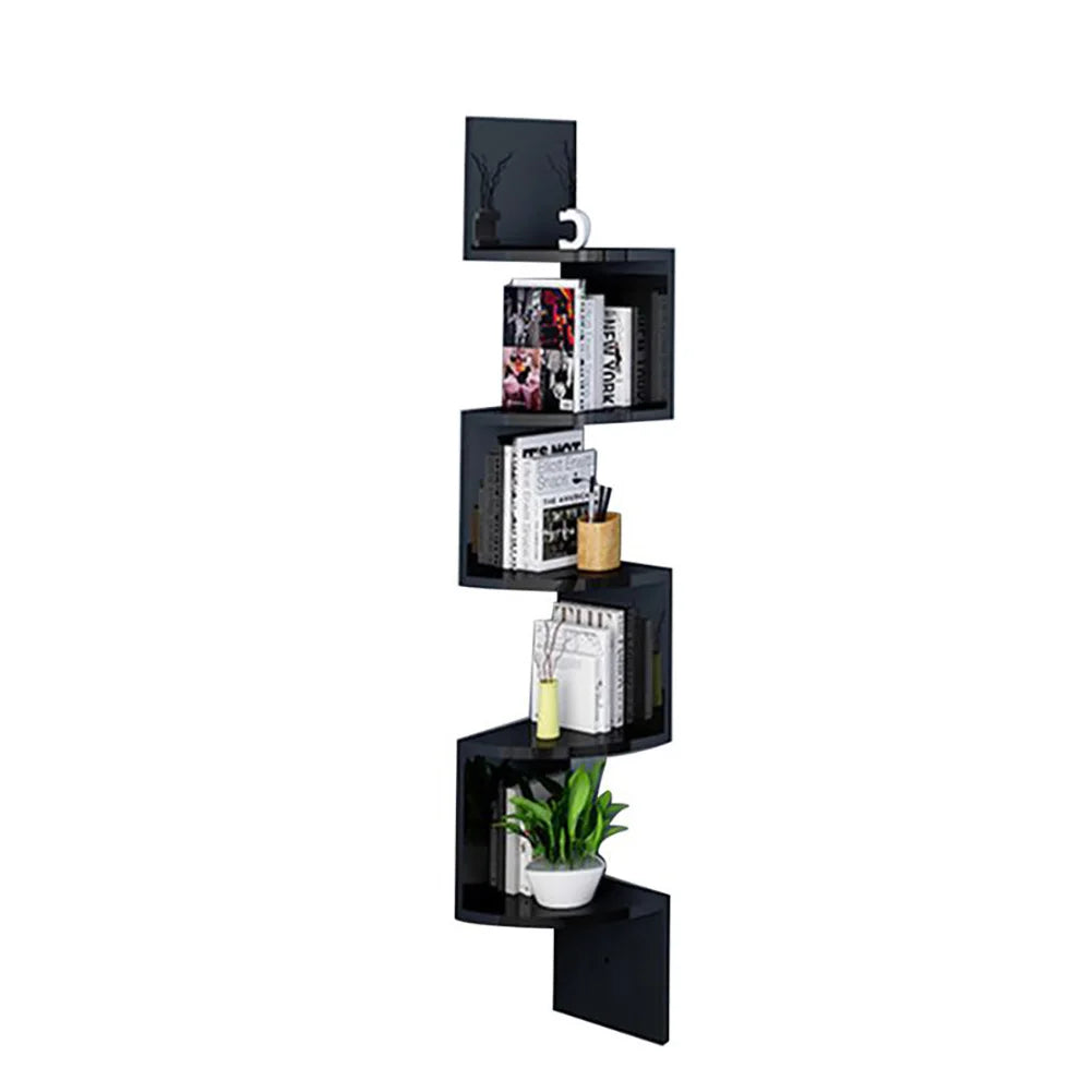 Corner Wall Shelf | Zigzag Floating Bookshelf 5-Tier Wood