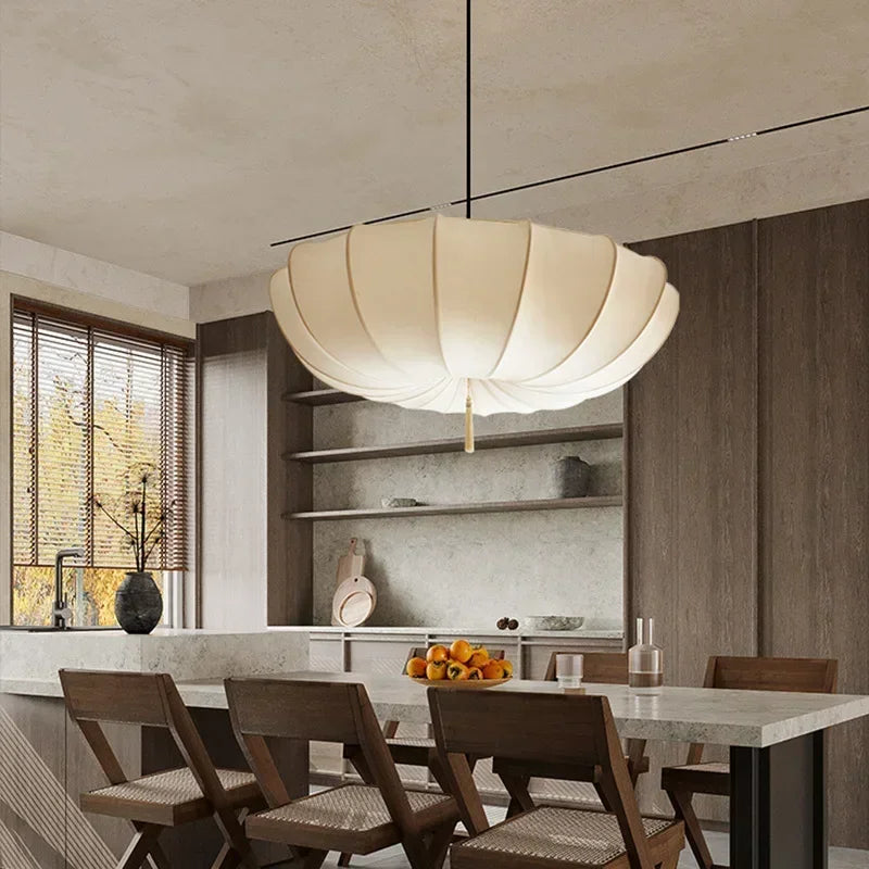 Fabric Pendant Light | French Pleated Umbrella Chandelier for Bedroom, Dining Room & Living Room | Wabi Sabi Cloth Shade E27, Warm White, 40 or 50cm