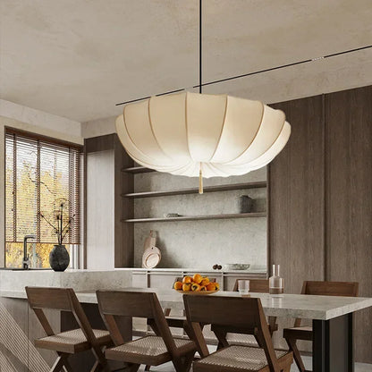 Fabric Pendant Light | French Pleated Umbrella Chandelier for Bedroom, Dining Room & Living Room | Wabi Sabi Cloth Shade E27, Warm White, 40 or 50cm