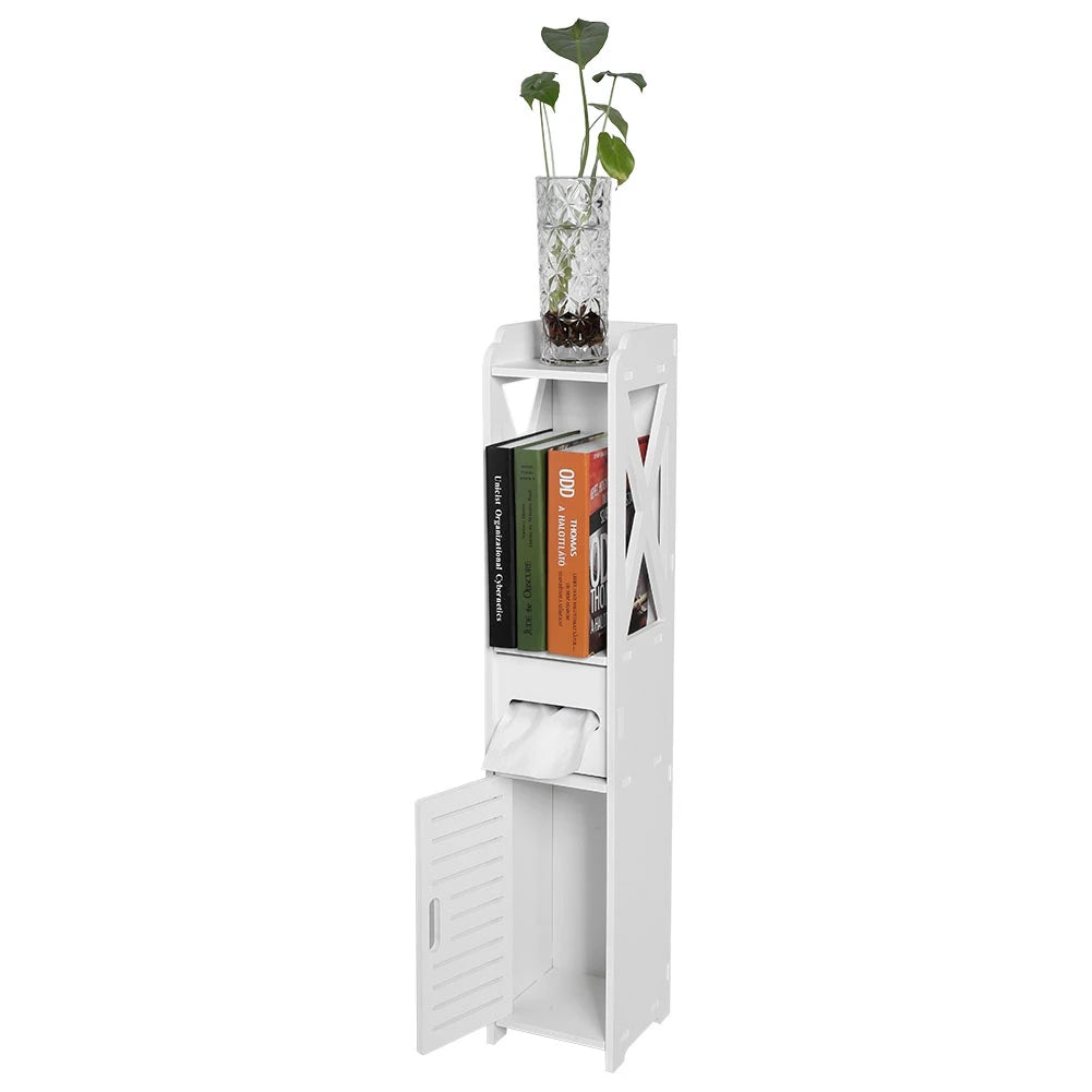 Bathroom organiser cabinet interior shelf spacing detail