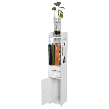 Bathroom organiser cabinet interior shelf spacing detail