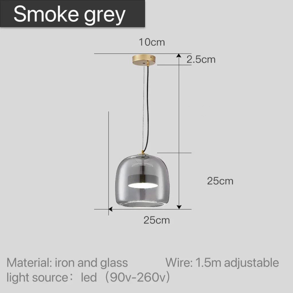 Smoke grey glass pendant light dimensions, 25cm dome shade 25cm high
