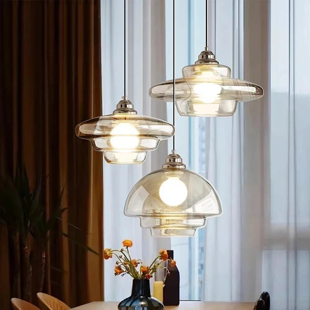 Glass Pendant Light | Antique Cream Hanging Lamp for Kitchen Island, Bar Counter & Study | Single Head, White, Amber or Mushroom Shade