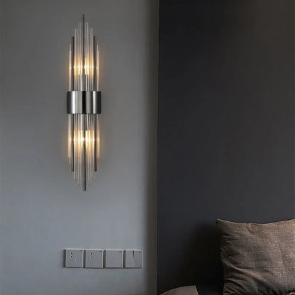 Gold LED wall light crystal detail close-up