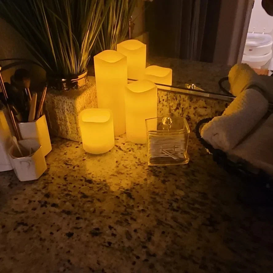 Flameless Candles | Set of 10 LED Flickering Pillar Candles for Christmas, Weddings, Centrepieces & Fireplaces | Battery Operated, Warm White