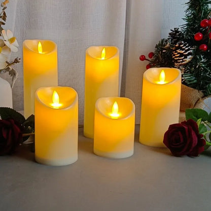 Flameless Candles | Set of 10 LED Flickering Pillar Candles for Christmas, Weddings, Centrepieces & Fireplaces | Battery Operated, Warm White