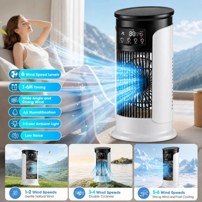 Portable Air Cooler Fan | USB Desktop Misting Humidifier with 6 Speeds, Timer & LED Night Light