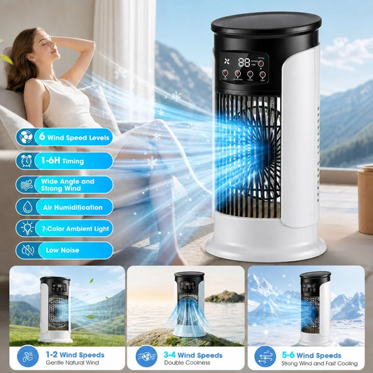 Portable Air Cooler Fan | USB Desktop Misting Humidifier with 6 Speeds, Timer & LED Night Light