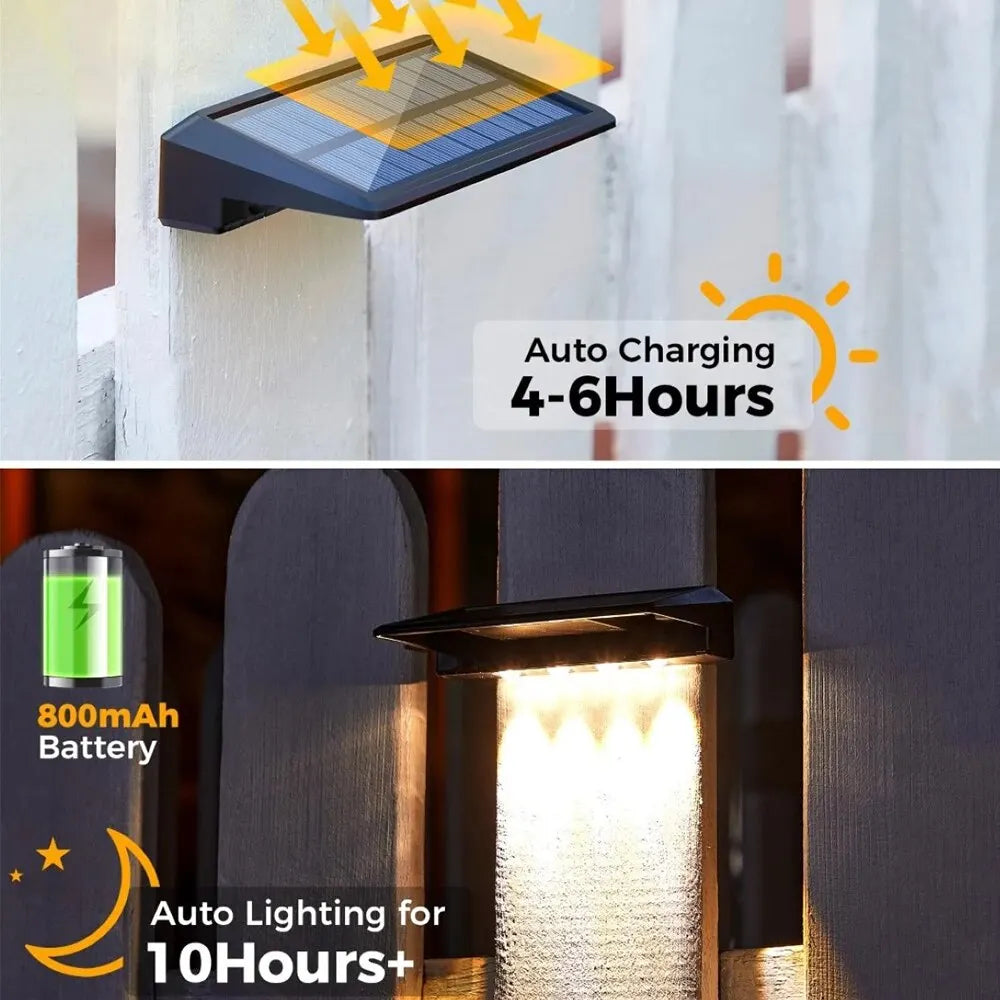 Solar wall light installed on garden fence at night