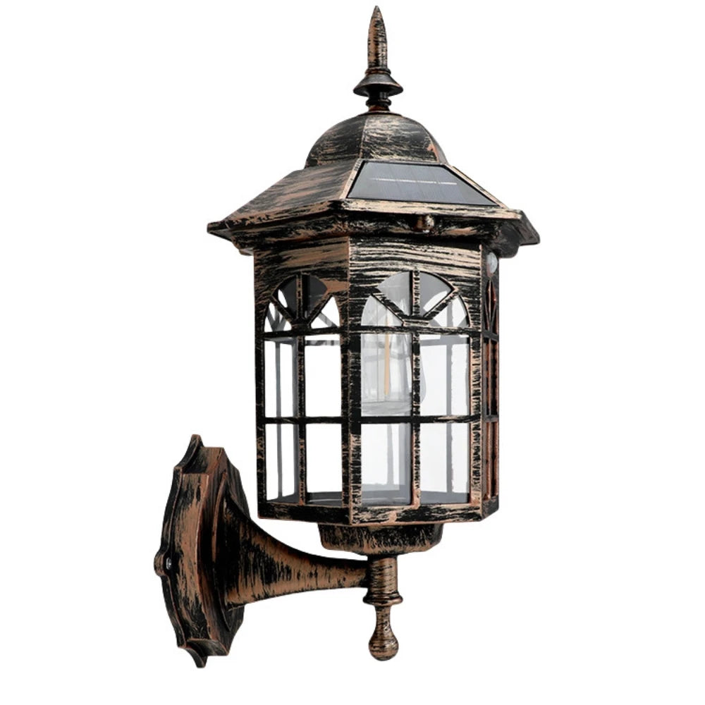 Vintage Solar Wall Lantern | Retro Outdoor Garden Light in Brass or Black