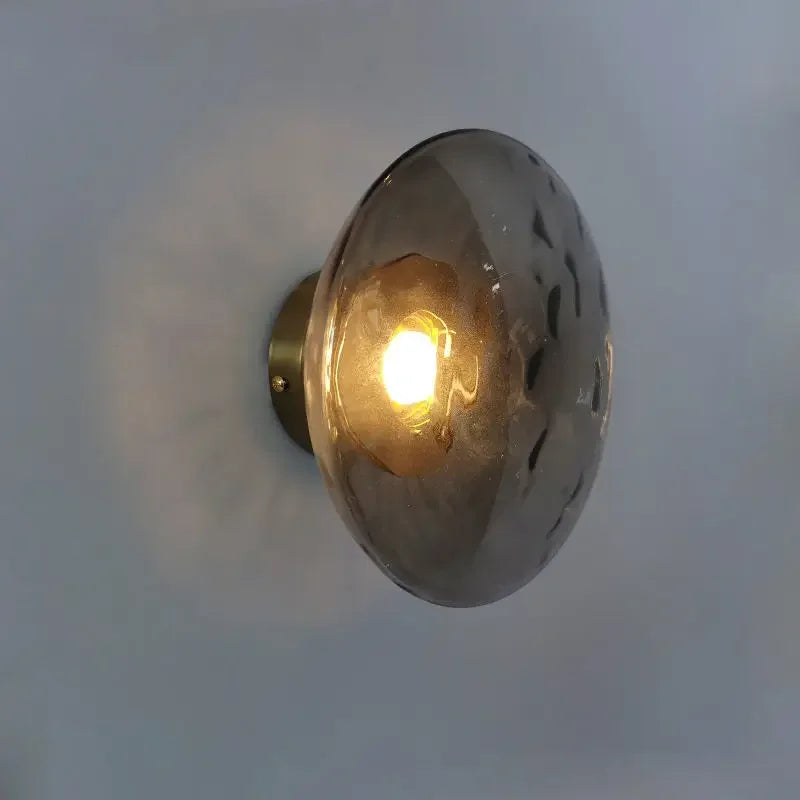 Glass Wall Light | Modern Dimpled Glass Sconce for Living Room, Bedside, Hallway & Stairs | Amber, Grey or Clear, Flush or Rod Style, Gold or Black