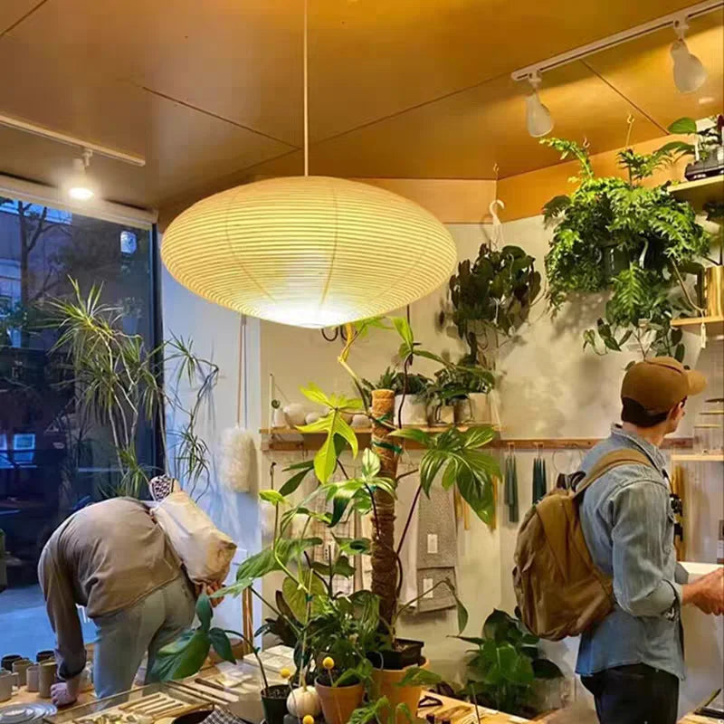 Paper Lantern Pendant Light | Japanese Wabi Sabi UFO Ceiling Lamp for Dining Room, Bedroom & Living Room | Rice Paper Shade E27, 50cm or 60cm