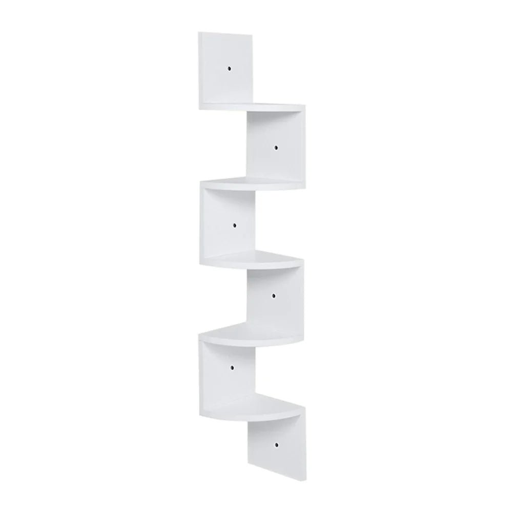 Corner Wall Shelf | Zigzag Floating Bookshelf 5-Tier Wood