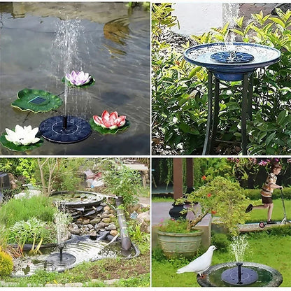 Solar fountain pump water spray effect in birdbath
