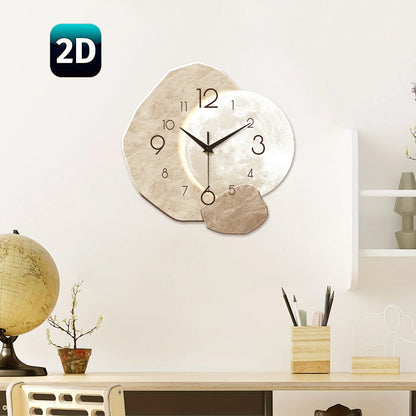 Silent Wall Clock | Moon Design Wooden Frame for Living Room