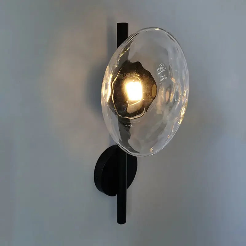 Glass Wall Light | Modern Dimpled Glass Sconce for Living Room, Bedside, Hallway & Stairs | Amber, Grey or Clear, Flush or Rod Style, Gold or Black