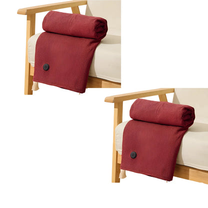 Burgundy heated throw blankets shown on two wooden armchairs