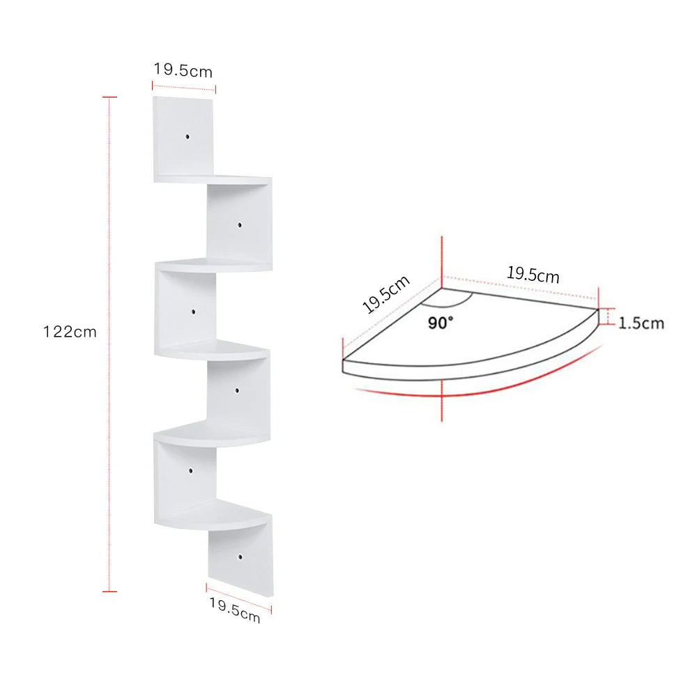 Corner Wall Shelf | Zigzag Floating Bookshelf 5-Tier Wood