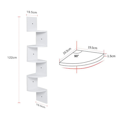Corner Wall Shelf | Zigzag Floating Bookshelf 5-Tier Wood