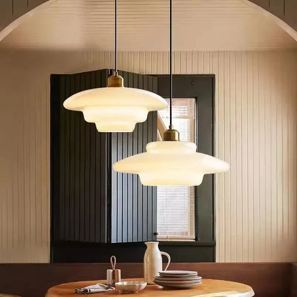 Glass Pendant Light | Antique Cream Hanging Lamp for Kitchen Island, Bar Counter & Study | Single Head, White, Amber or Mushroom Shade