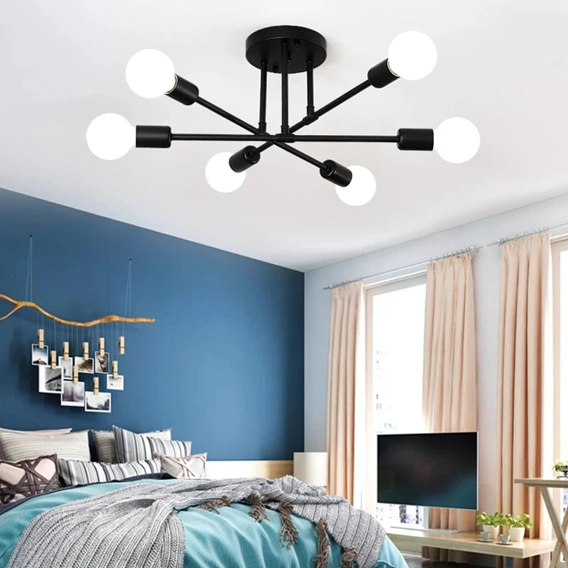Minimalist hanging lamp black finish bedroom setting