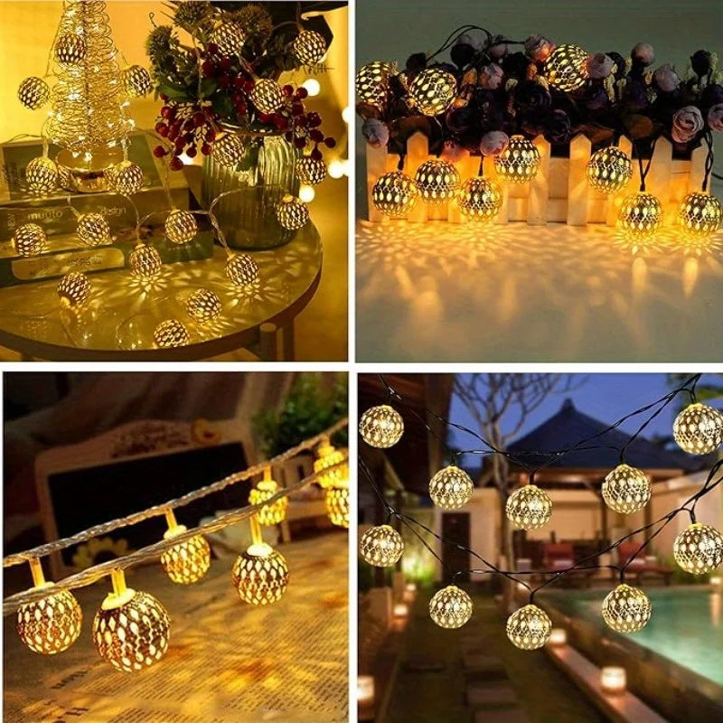 Moroccan Solar String Lights | Waterproof Garden Ball Fairy Lights, 8 Modes