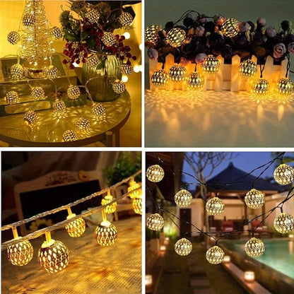 Moroccan Solar String Lights | Waterproof Garden Ball Fairy Lights, 8 Modes
