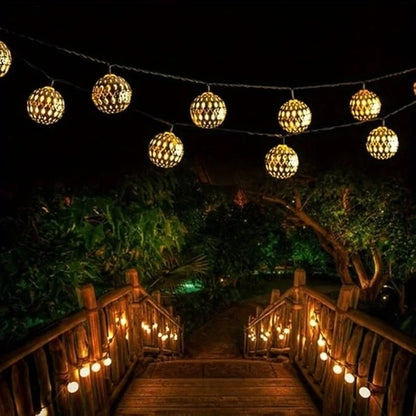 Moroccan Solar String Lights | Waterproof Garden Ball Fairy Lights, 8 Modes