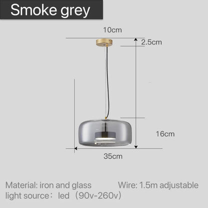 Smoke grey glass pendant light dimensions, 35cm drum shade 16cm high