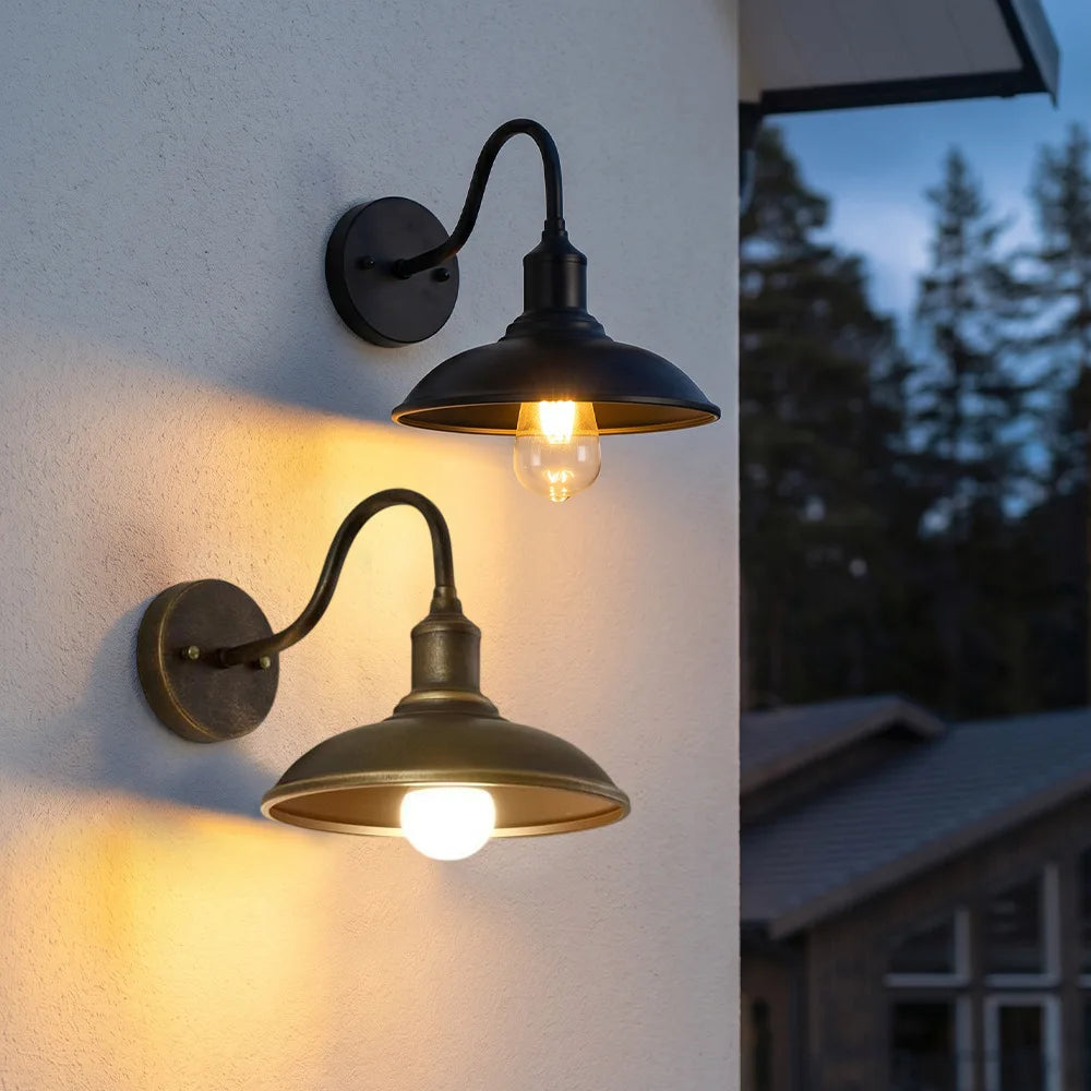 Outdoor Wall Light | Retro Garden Lamp for Porch, Front Door & Courtyard | Vintage E27 Outside Wall Light, Black, Bronze, Silver or Rustic