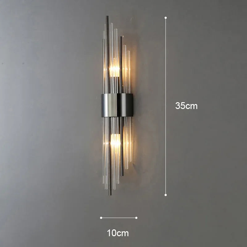 Gold wall light installed on hallway staircase wall